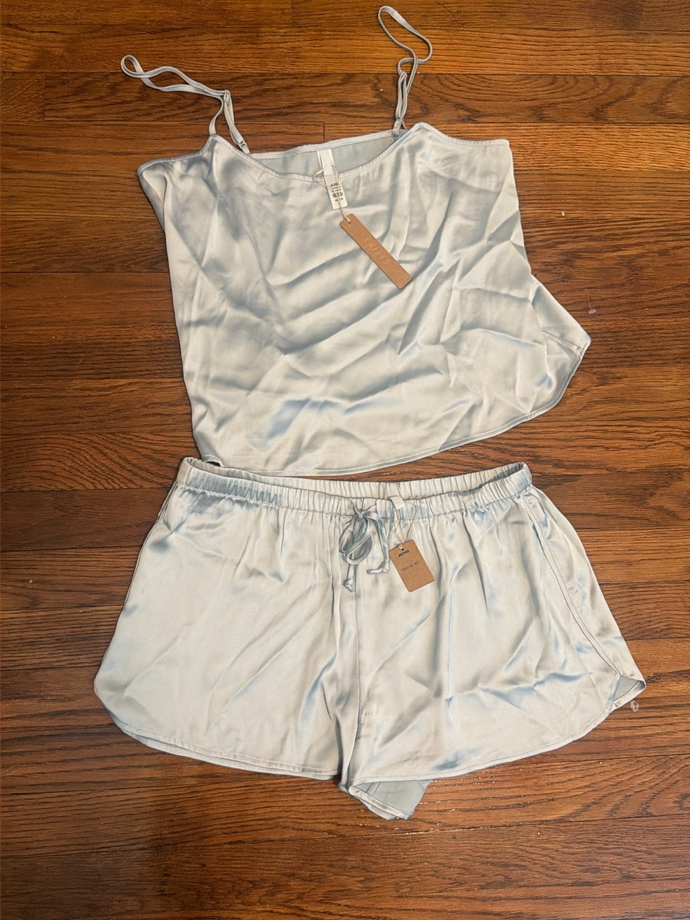 SKIMS Pale Blue Satin Cami & Drawstring Shorts Set